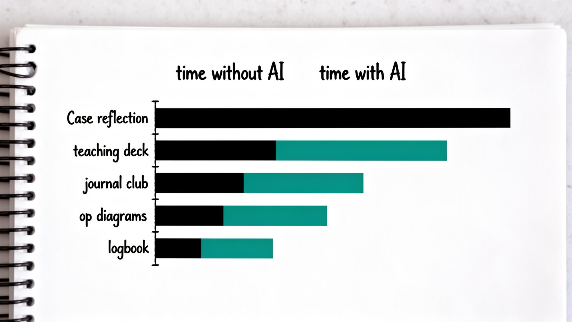 Time saved on training tasks using AI for residents and registrars: case reflection, teaching deck, journal club, op diagrams, logbook.